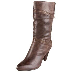 Frye Simone Cuff Leather Grey Tan Mid Calf Heeled Western Boots Women's 5.5